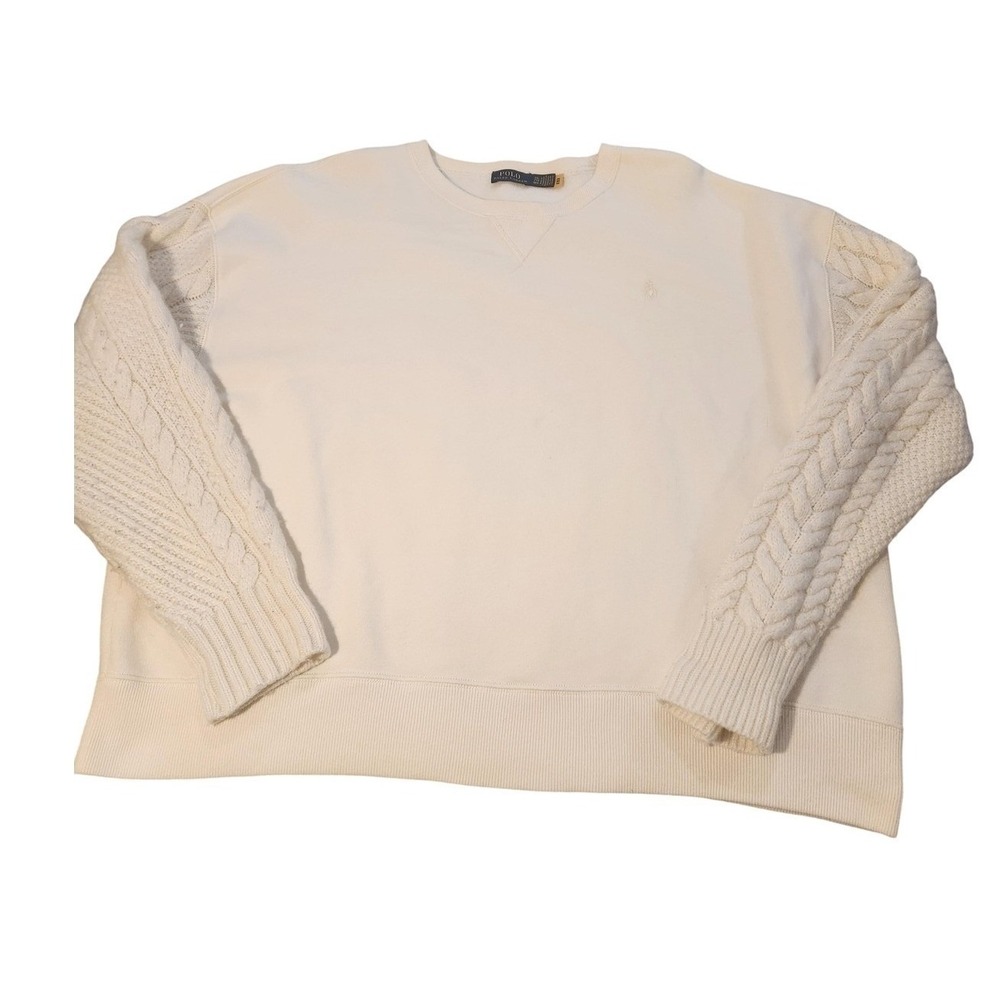 Polo Ralph Lauren Sweater‎ sweatshirt Mens 2XL White Cable Knit Sleeve Fleece